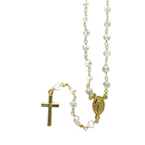 Chapelet argent dore 925°/°° ajustable avec fermoir (7,30 g) grains facettes Ø 5 mm croix plate avec boite. Plusieurs couleurs